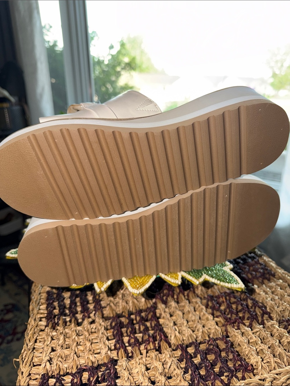 Rebecca Minkoff Cream Platform Slide Sandals with Chain Trim - Picture 5 of 6